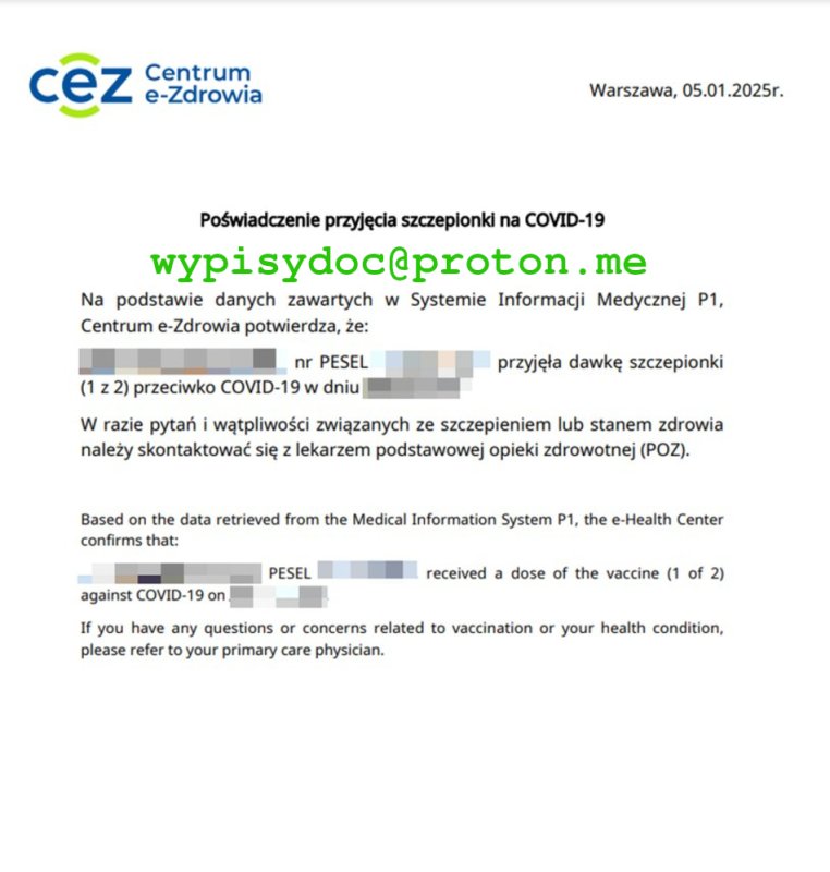C19 lub inney Certyfikat Poświadczenie Przyjęcia Szczepionki - 01 C19 lub inney Certyfikat Poświadczenie Przyjęcia Szczepionki - 01