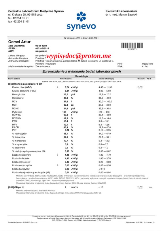Badania Laboratoryjne, Faktury, Polisy, Świadectwa Pracy, Zaświadczeni