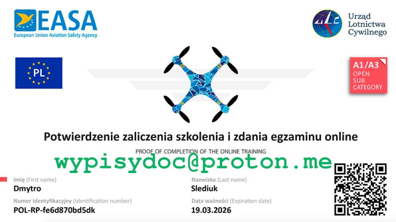 A2 oraz A3 Certyfikat Kompetencji Pilota Drona